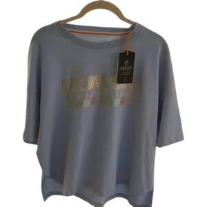 Timberland Metallic Blue Logo Crop Top NWT